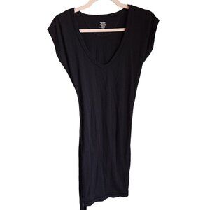 Icebreaker Dress Black XS Women's Merino Wool V Neck Tee Shirt Dress Tie